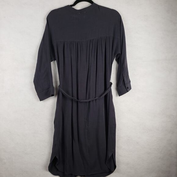 Movint Size S Long Sleeve Belted Shirt Dress Black Crepe Modest Wednesday Addams - Picture 9 of 12
